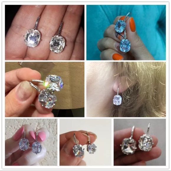Diamond drop earrings dangly jewel rhinestone crystal cubic zirconia silver y2k - Picture 4 of 5